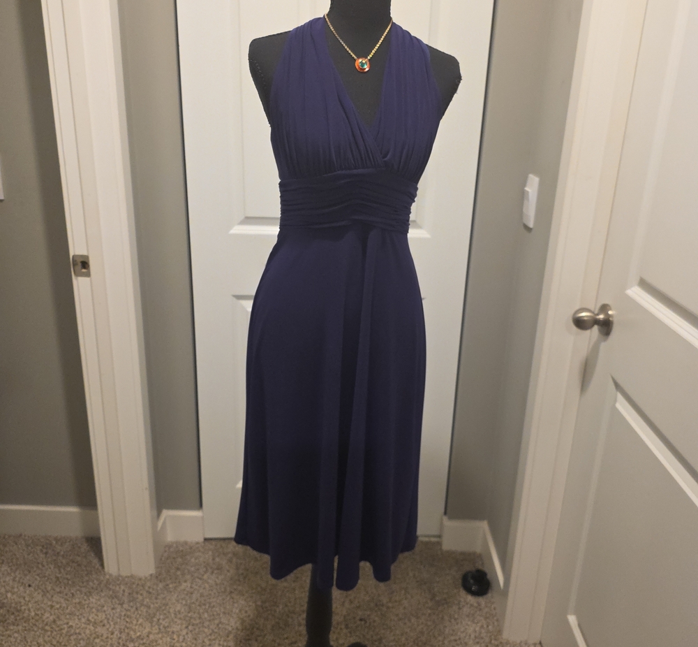 Evan Picone Purple  Sleeveless V-Neck A-Line Dress